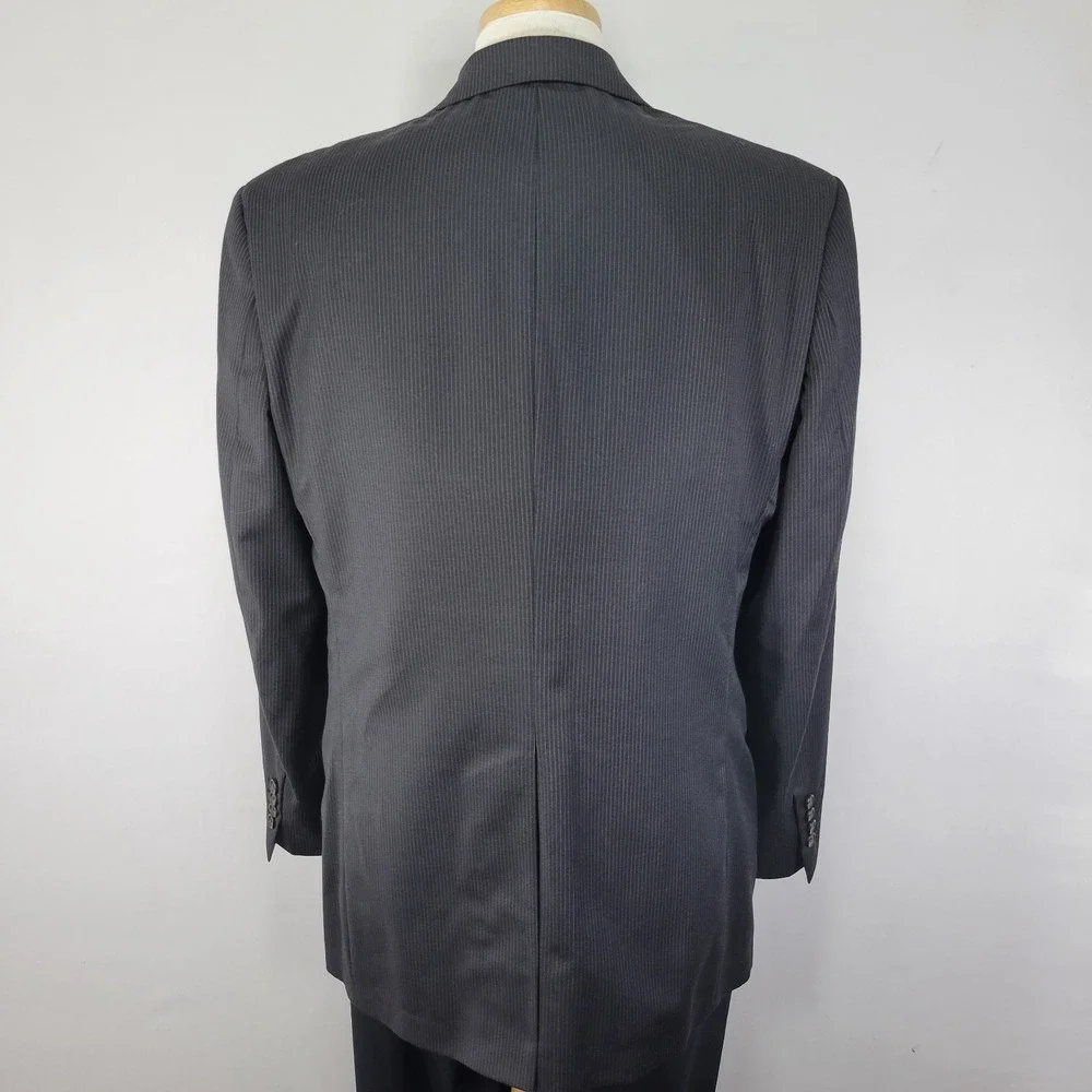 Ralph Lauren Men's Sport‎ Coat Blazer Two Button Black Pin Striped Wool 44L